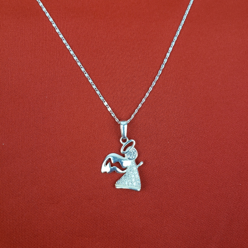 925 sterling silver angel pendant‎ with zircon and 925 silver chain